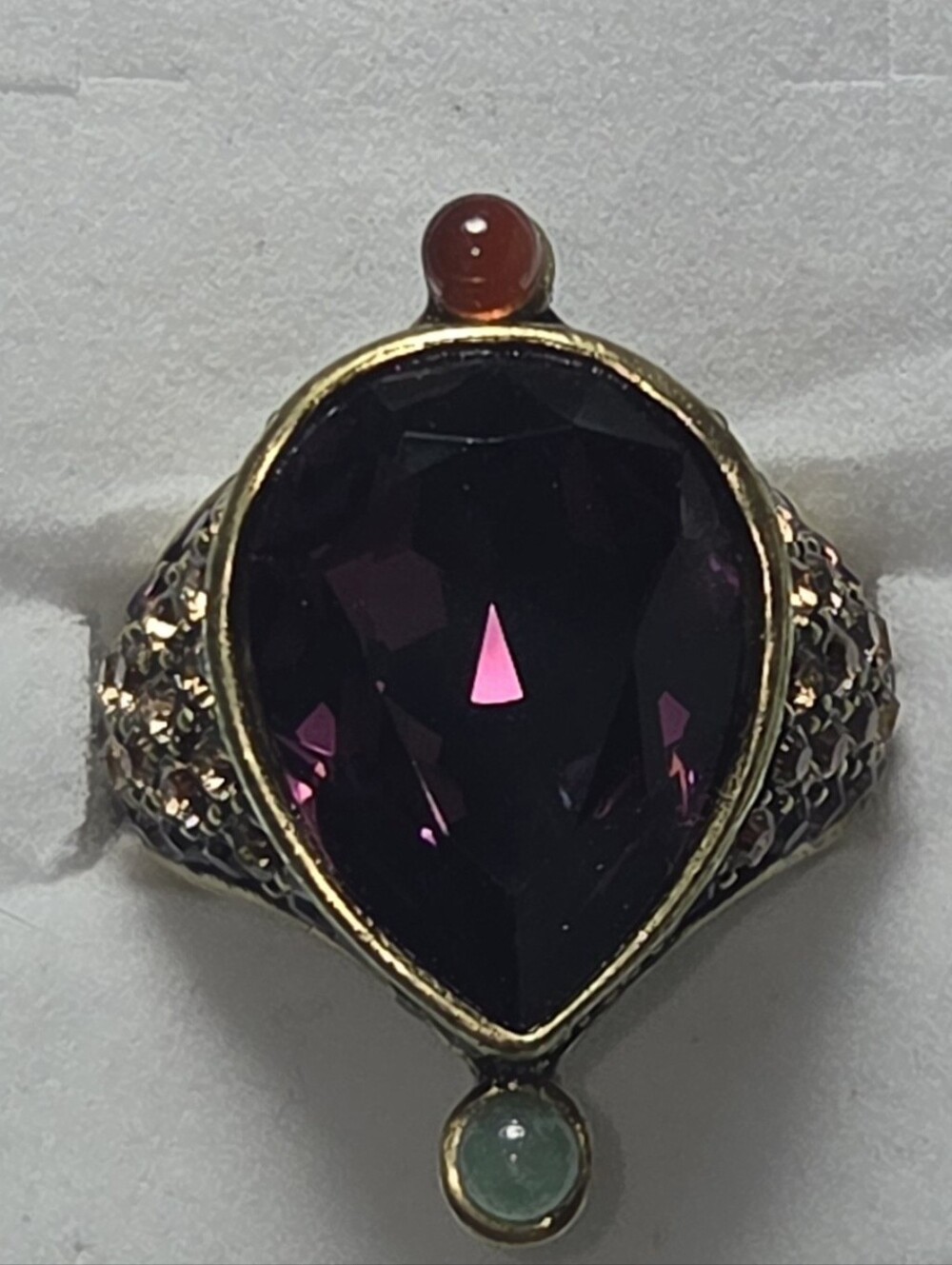 Heidi Daus Purple Amethyst & Gems Rhinestones Pear Cocktail Ring Size 6 rare